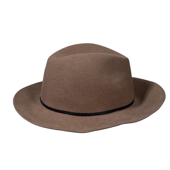 Janessa Leone Wool Felt Leather Trim Brown Fedora Made in USA Womens Small - Picture 4 of 9